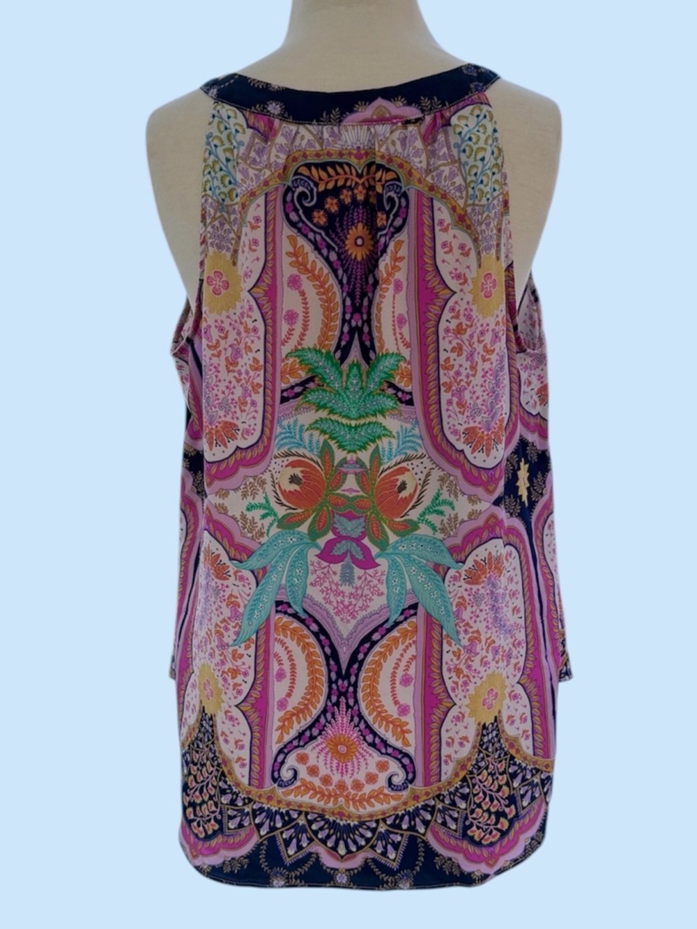 Rose + Olive Multi-Color Paisley Floral Print Sleeveless Blouse Women’s XL or L - Picture 3 of 8